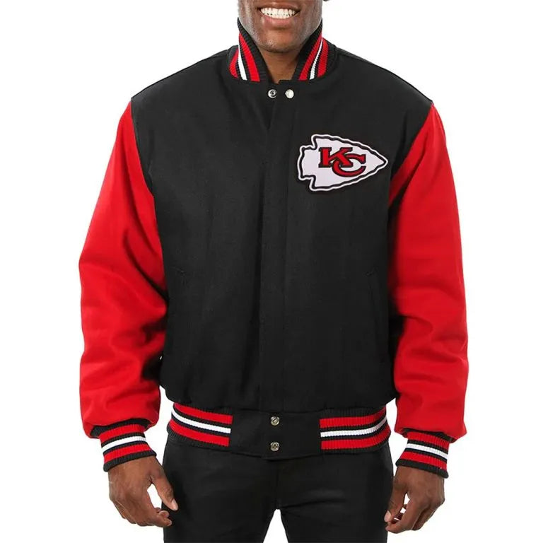 Kansas City Chiefs Black & Red All Wool Men's Varsity Letterman Jacket