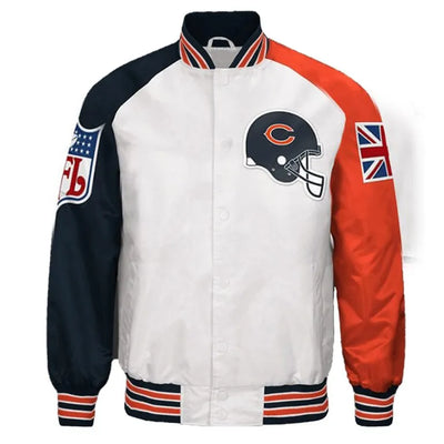 Chicago Bears Full-Snap Varsity Color Block Satin Men's Bomber Jacket