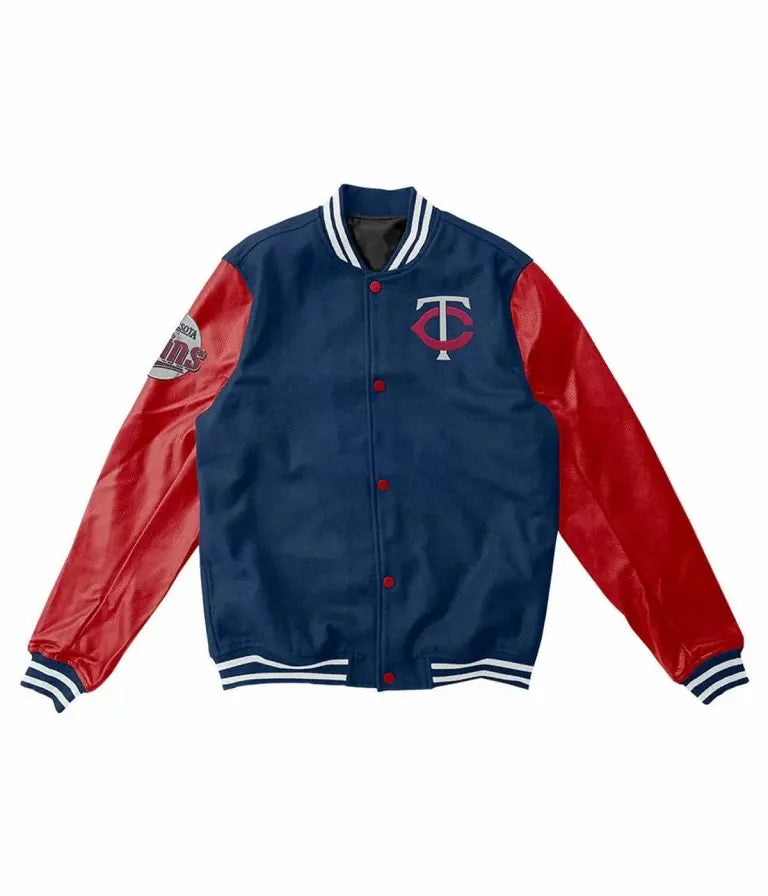 Minnesota Twins Blue Wool & Red Leather Sleeves Varsity Men's Jacket