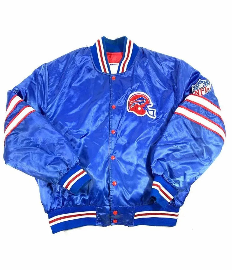 Buffalo Bills Mafia Full-Snap Varsity Blue Red Satin Men's Bomber Jacket