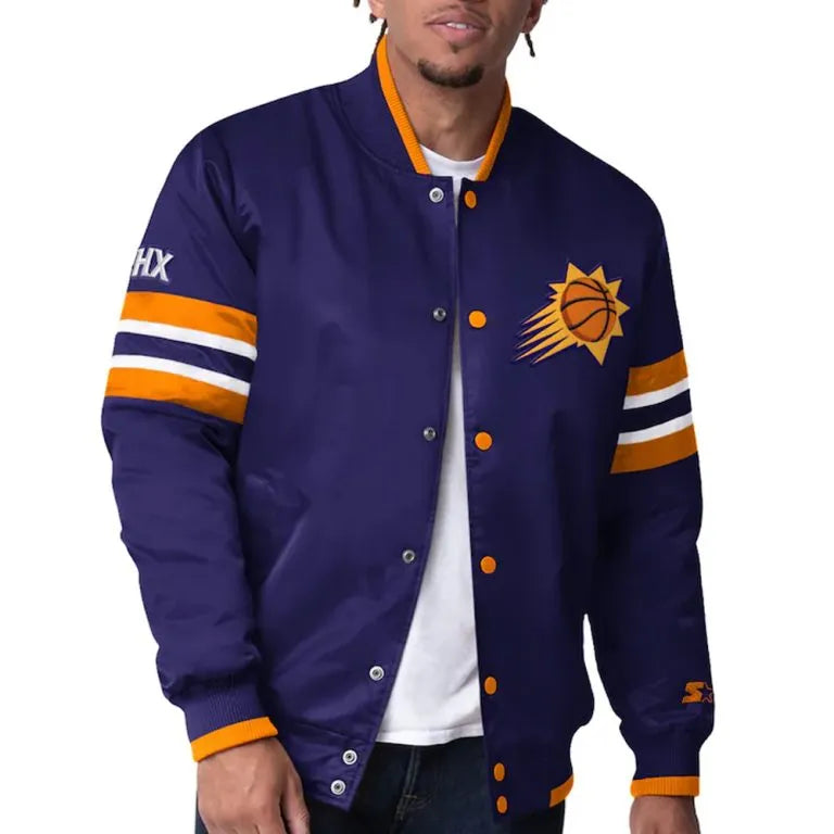 Phoenix Suns Scout I Full-Snap Varsity Purple Satin Men's Bomber Jacket