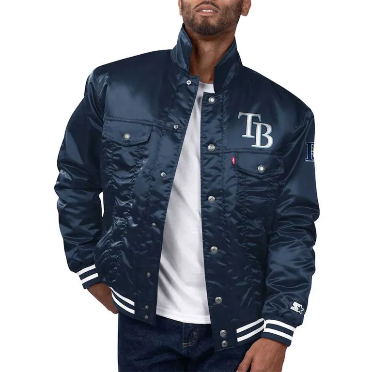 Tampa Bay Rays Trucker Silver Tab Navy Full-Snap Satin Men's Jacket