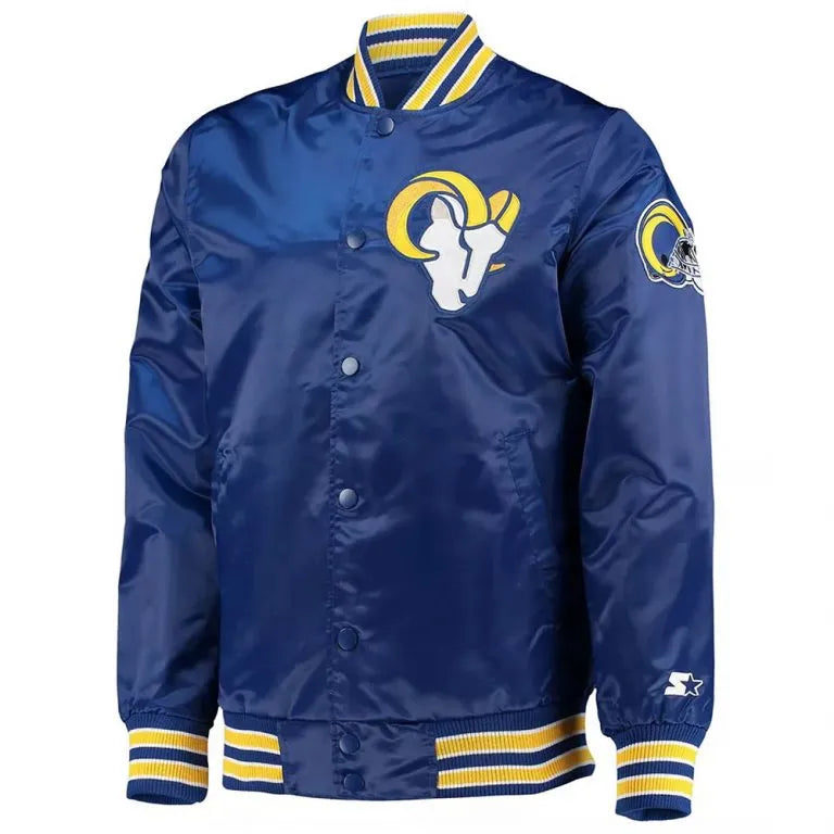 Los Angeles Rams Retro The Diamond Full-Snap Varsity Blue Satin Men's Bomber Jacket