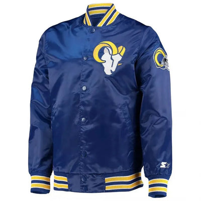 Los Angeles Rams Retro The Diamond Full-Snap Varsity Blue Satin Men's Bomber Jacket