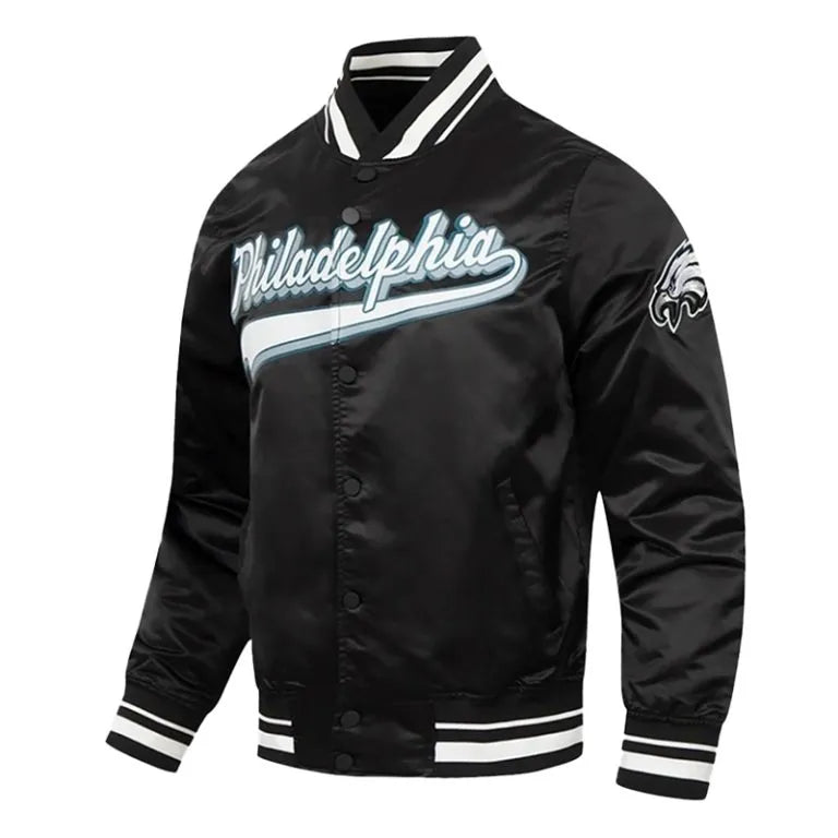 Nick Foles Philadelphia Eagles Full-Snap Varsity Black Satin Men's Bomber Jacket
