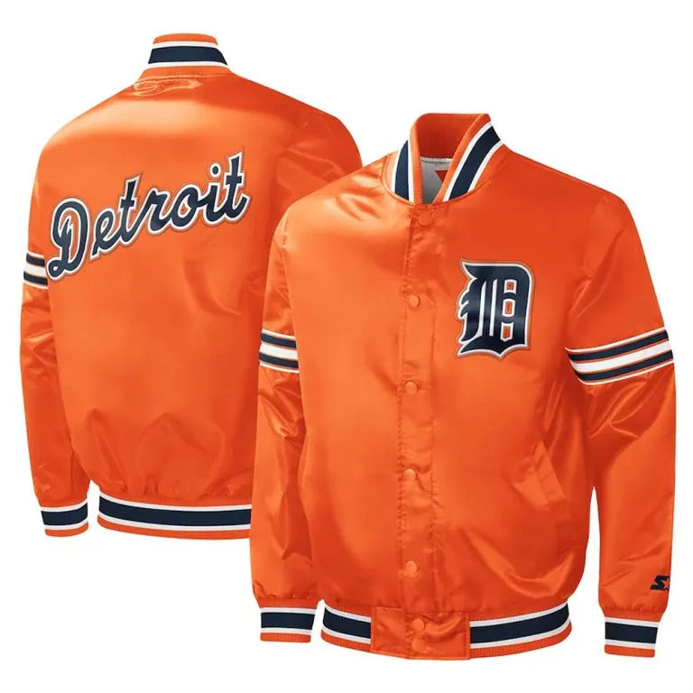 Detroit Tigers Slider Orange Satin Full-Snap Varsity Men's Jacket