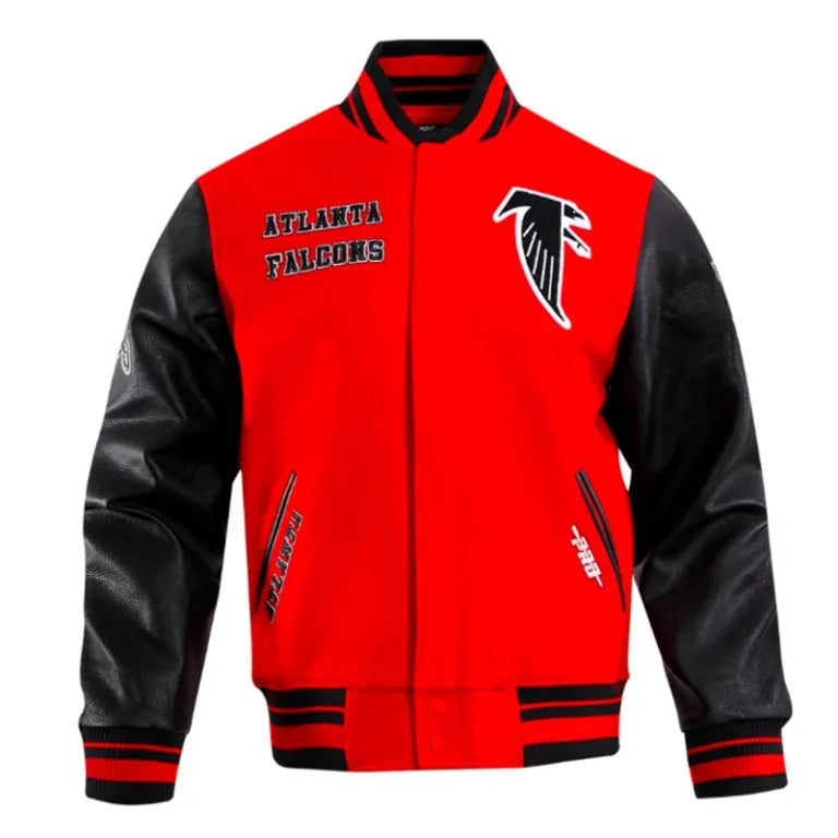 Atlanta Falcons Varsity Red Wool & Black Genuine Leather Sleeves Men's Letterman Jacket