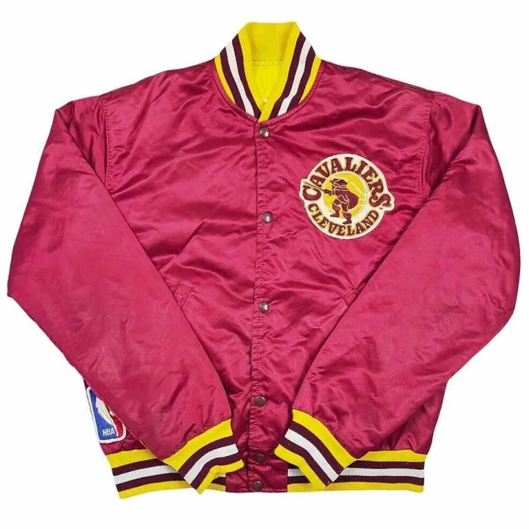 80’s NBA Cleveland Cavaliers Full-Snap Varsity Red Satin Men's Bomber Jacket