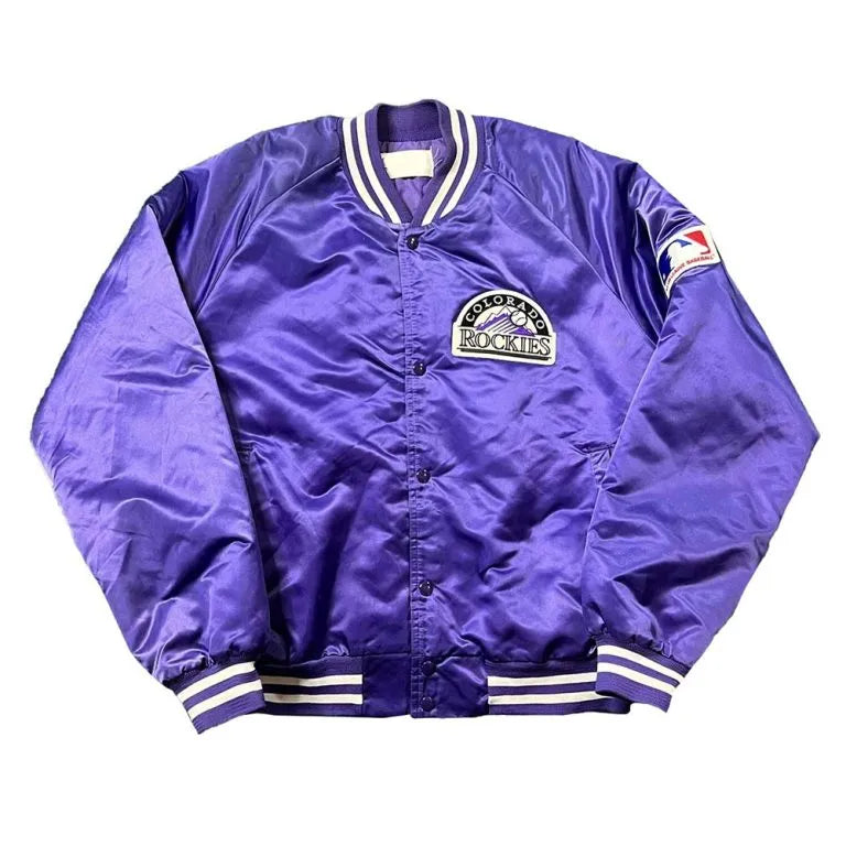 90’s Colorado Rockies Purple Satin Full-Snap Varsity Men's Jacket