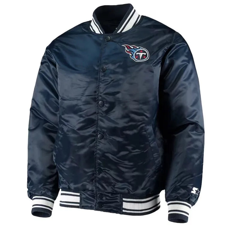 Tennessee Titans Locker Room Full-Snap Varsity Navy Blue Satin Men's Bomber Jacket