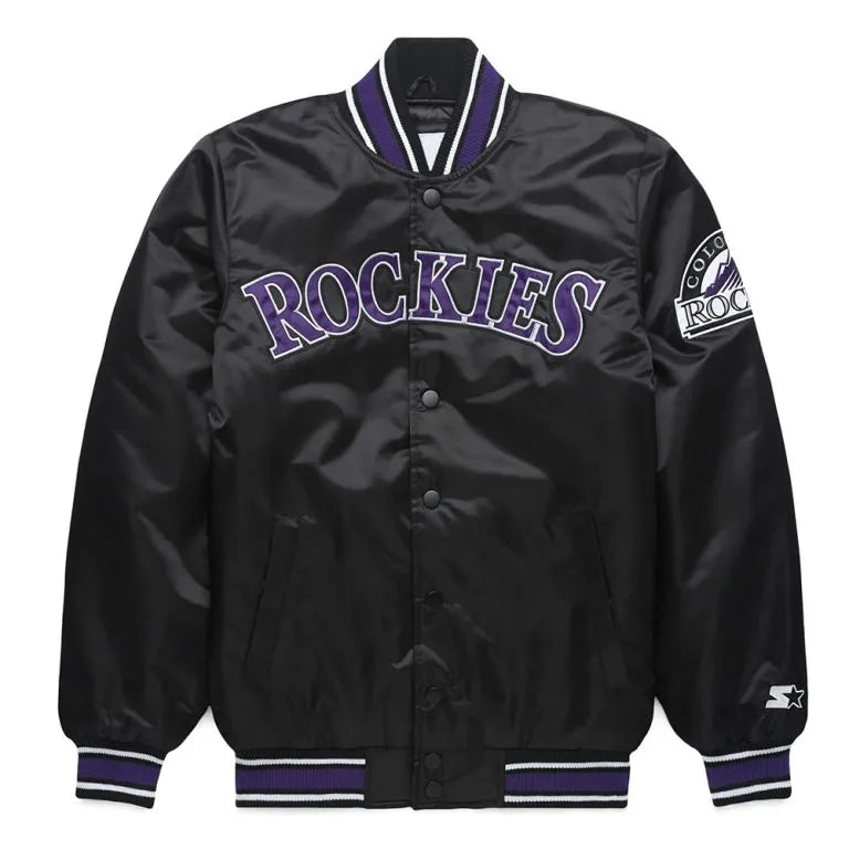 Colorado Rockies Classic Full-Snap Black Satin Varsity Men's Jacket