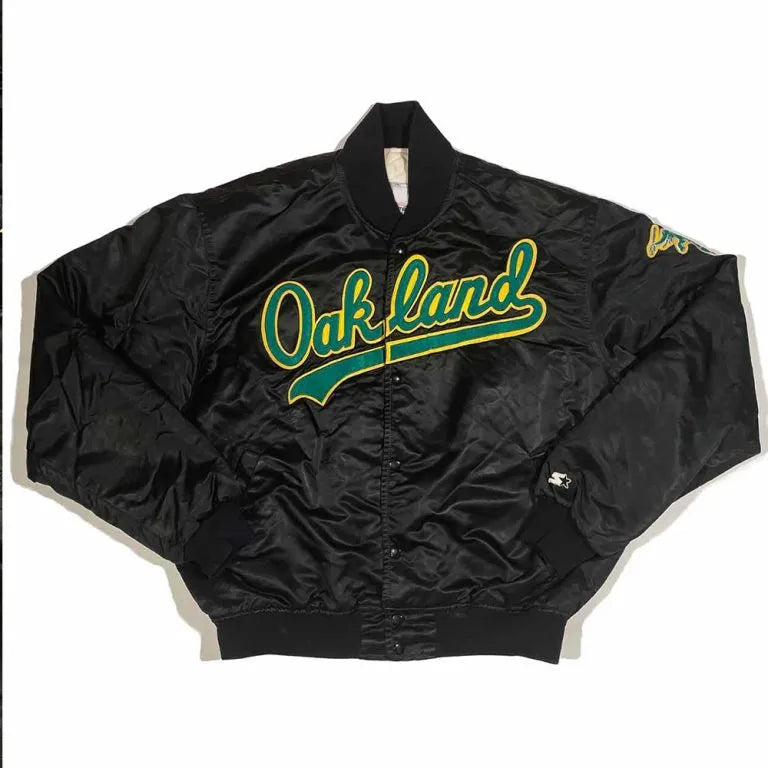 90s Oakland Athletics Black Satin Full-Snap Men's Jacket