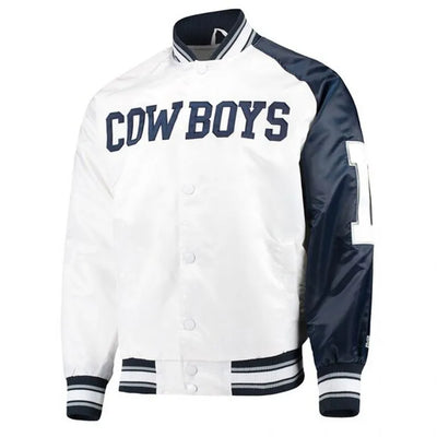 Dallas Cowboys Start of Season Retro Full-Snap Varsity Blue & White Satin Men's Bomber Jacket