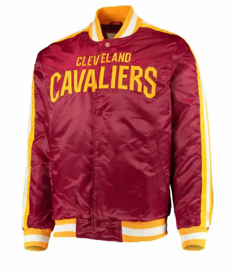 Cleveland Cavaliers Full-Snap Varsity Maroon Satin Men's Bomber Jacket