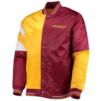 Washington Commanders Leader Full-Snap Varsity Burgundy/Yellow Satin Men's Bomber Jacket