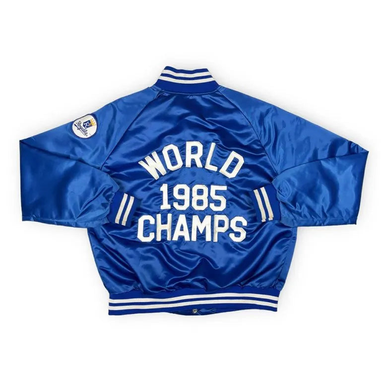 1985 World Champions 80’s Kansas City Royals Full-Snap Blue Satin Men's Jacket