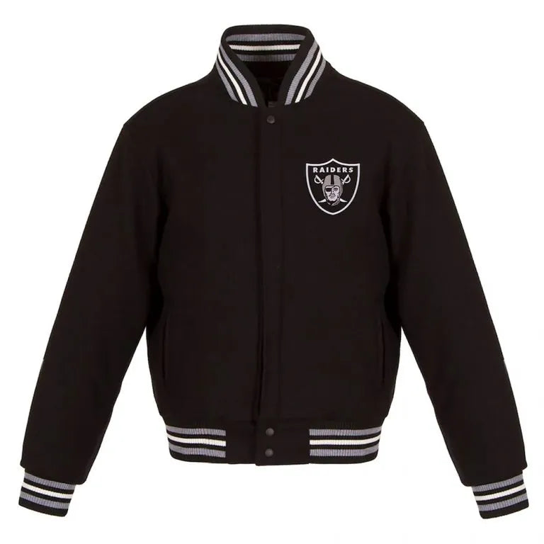 Los Vegas Raiders All Black Wool Men's Varsity Letterman Jacket