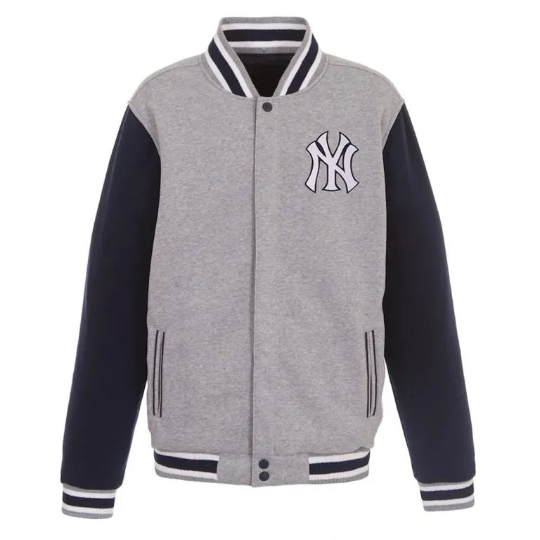 New York Yankees Embroidered Navy Blue & Gray Wool Varsity Men's Jacket