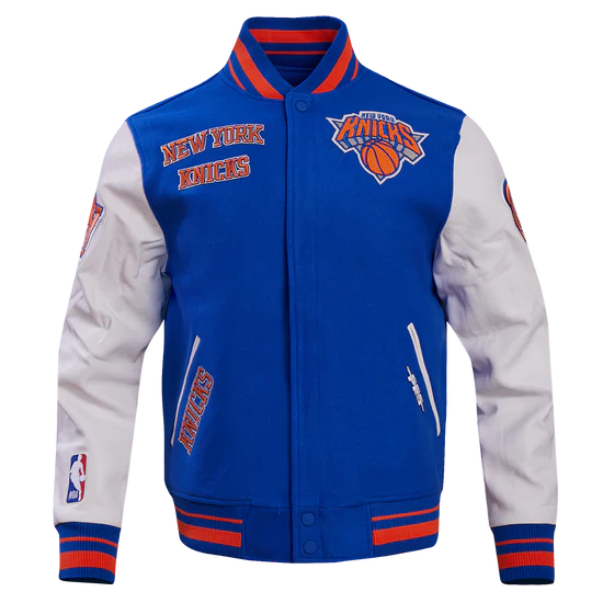 New York Knicks Varsity Royal Blue Wool & White Genuine Leather Sleeves Men's Letterman Jacket