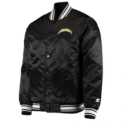 Los Angeles Chargers Locker Room Full-Snap Varsity Black Satin Men's Bomber Jacket