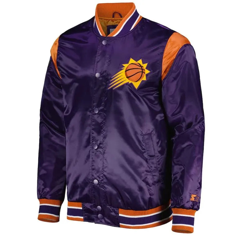 Phoenix Suns Force Play Full-Snap Varsity Purple Satin Men's Bomber Jacket
