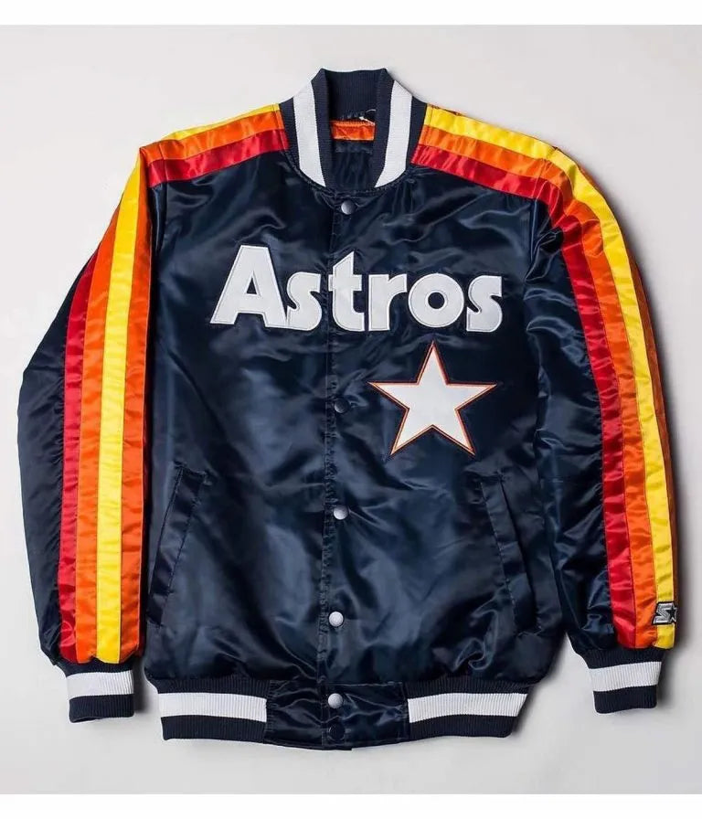 Houston Astros Star Stripe Bomber Navy Blue Satin Full-Snap Men's Jacket