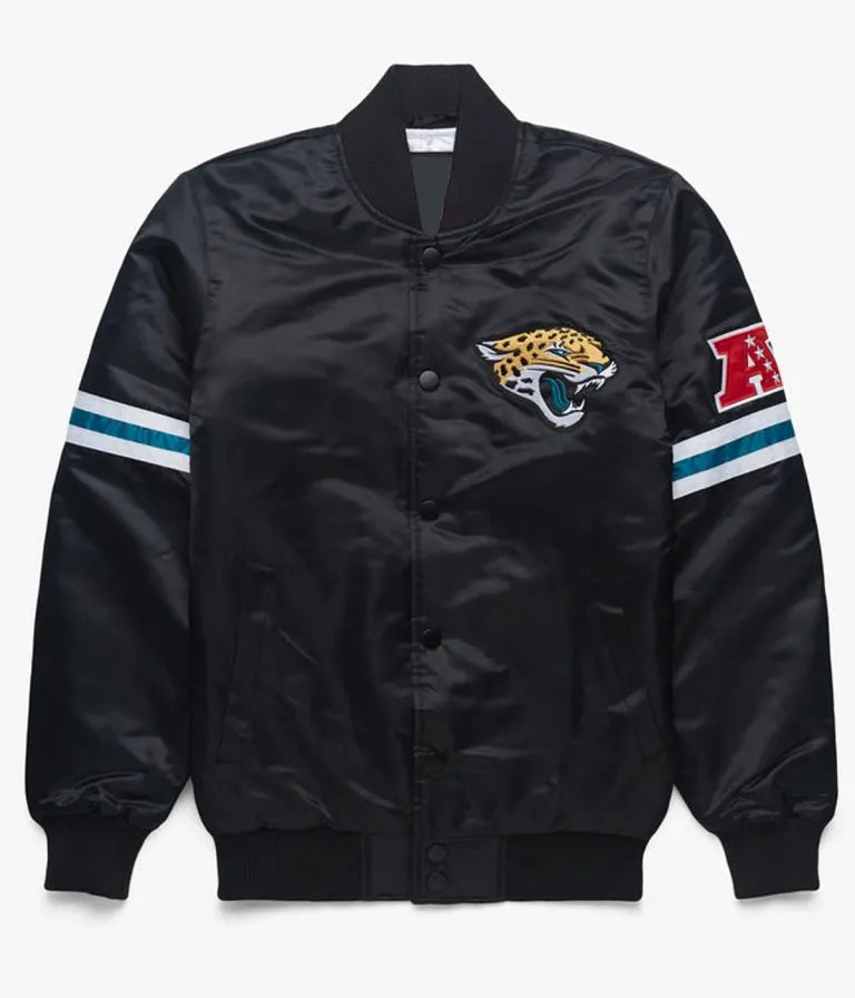 Jacksonville Jaguars Full-Snap Varsity Black Satin Men's Bomber Jacket