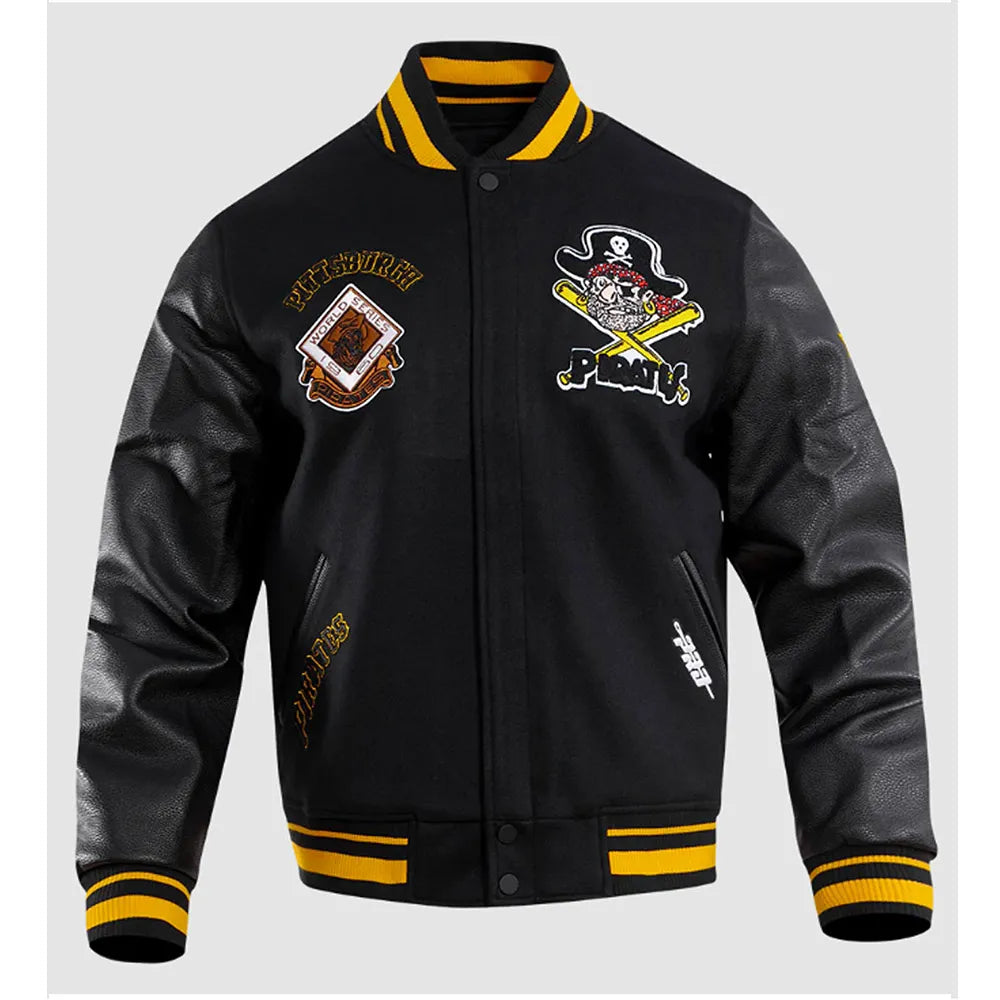 Pittsburgh Pirates Retro Classic Rib Black Wool/Leather Varsity Men's Jacket