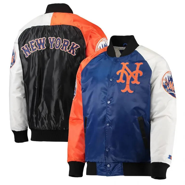 NY Mets Varsity Royal/Orange Tri-Color Full-Snap Satin Men's Jacket