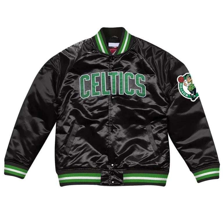 Boston Celtics  Retro Full-Snap Varsity Black Satin Men's Bomber Jacket