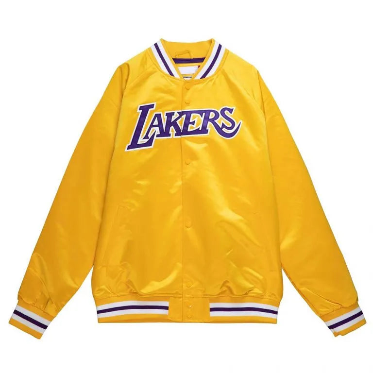 Los Angeles Lakers Lightweight Full-Snap Varsity Yellow Satin Men's Bomber Jacket