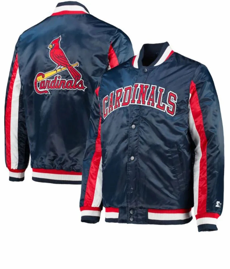 St. Louis Cardinals The Ace Blue Satin Full-Snap Bomber Men's Jacket