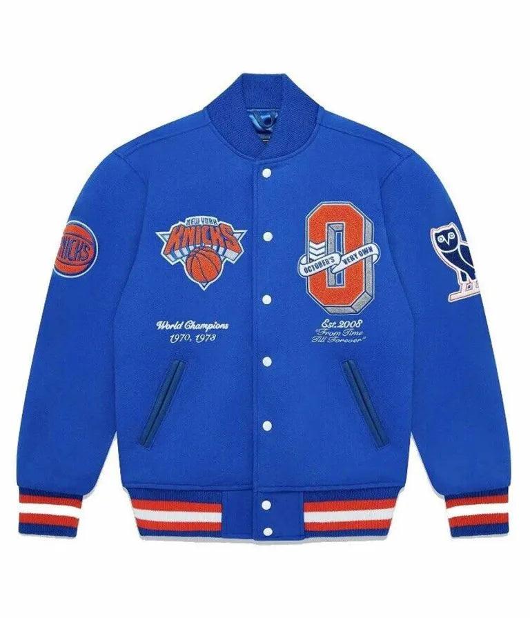 OVO New York Knicks Varsity Blue All Wool Men's Letterman Jacket