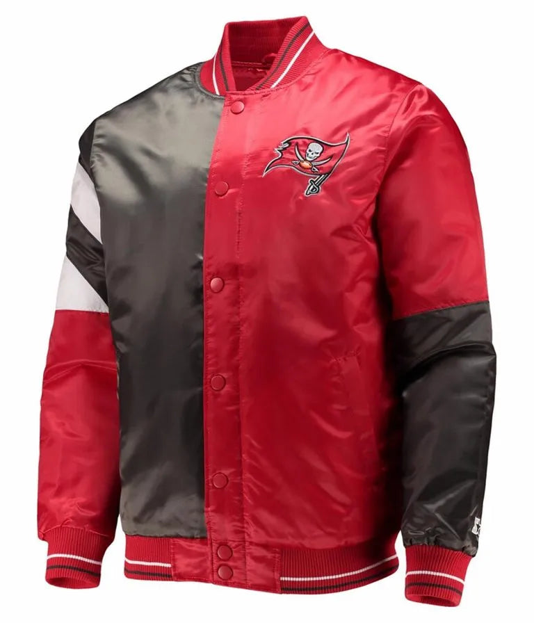 Tampa Bay Buccaneers Leader Full-Snap Varsity Red and Black Satin Men's Bomber Jacket
