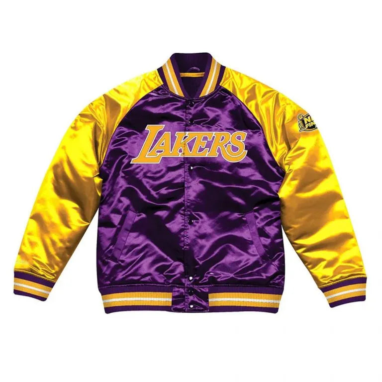 Los Angeles Lakers NBA Tough Season Full-Snap Varsity Purple/Yellow Satin Men's Bomber Jacket