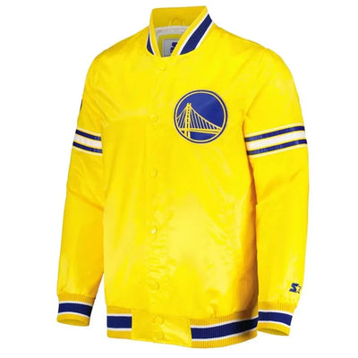Golden State Warriors Slider Full-Snap Varsity Yellow Satin Men's Bomber Jacket