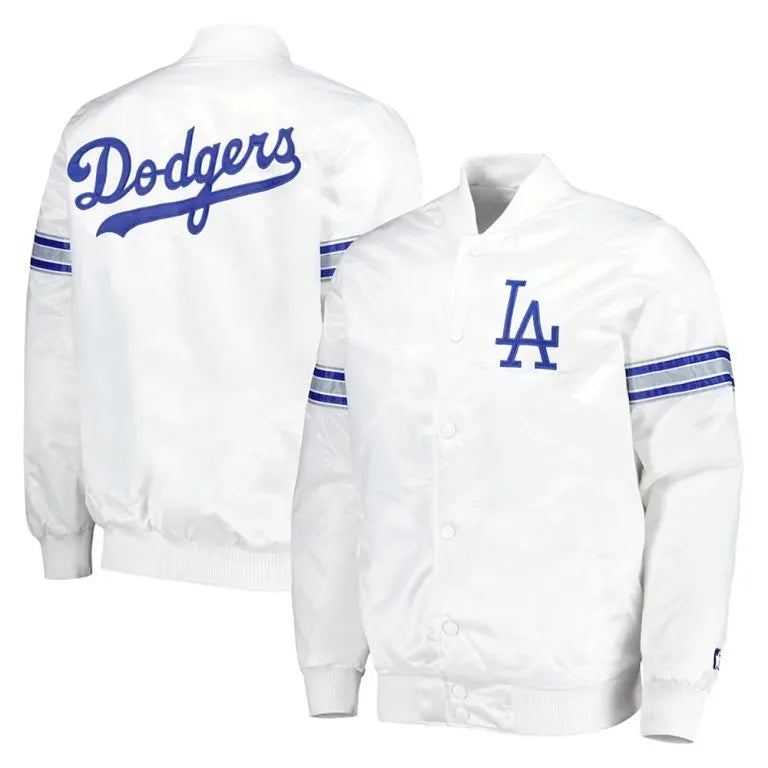 Los Angeles Dodgers Power Forward Full-Snap White Satin Men's Jacket