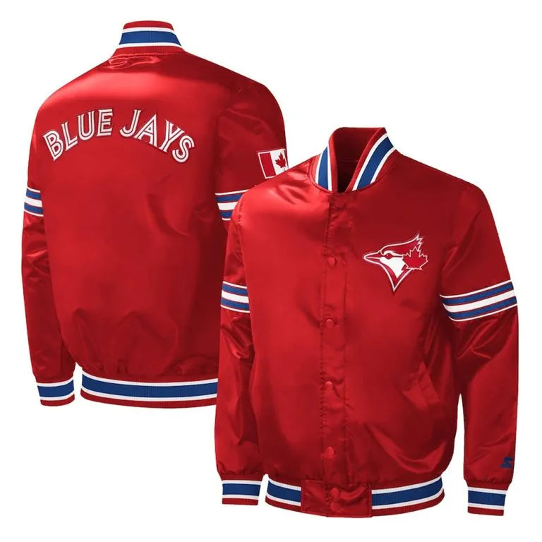 2023 Canada Day Toronto Blue Jays Varsity Full-Snap Red Satin Men's Jacket