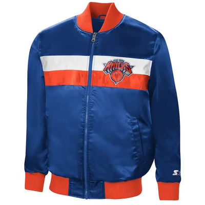 New York Knick The Ambassador Classic Full-Zip Varsity Blue Satin Men's Bomber Jacket