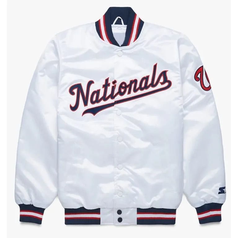 Washington Nationals Classic Varsity Full-Snap White Satin Men's Jacket
