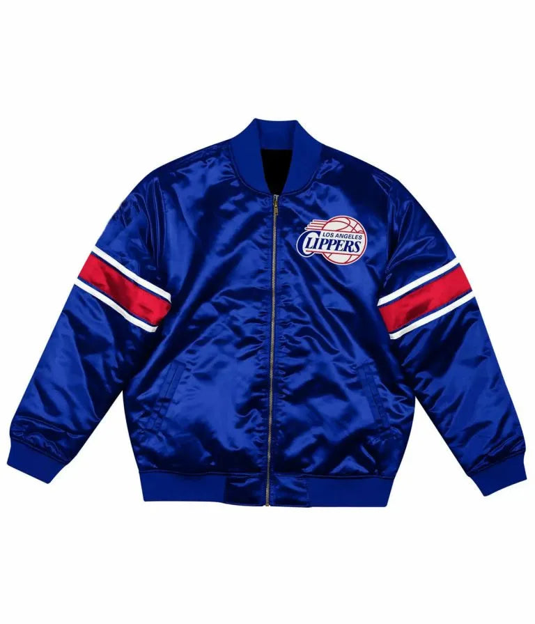 Los Angeles Clippers Full-Snap Varsity Royal Blue Satin Men's Bomber Jacket