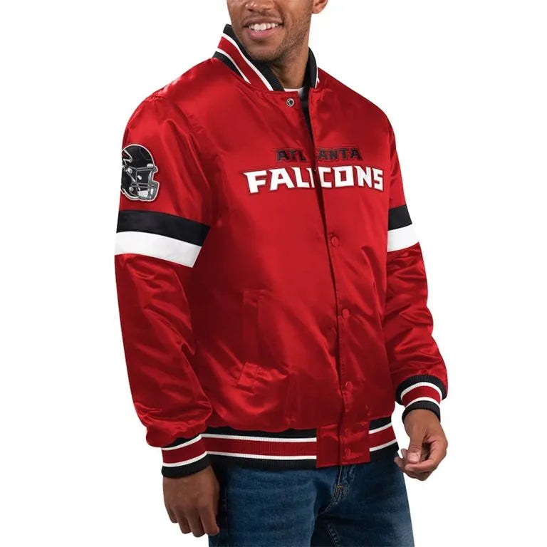 Atlanta Falcons Locker Room Full-Snap Varsity Red Satin Men's Bomber Jacket