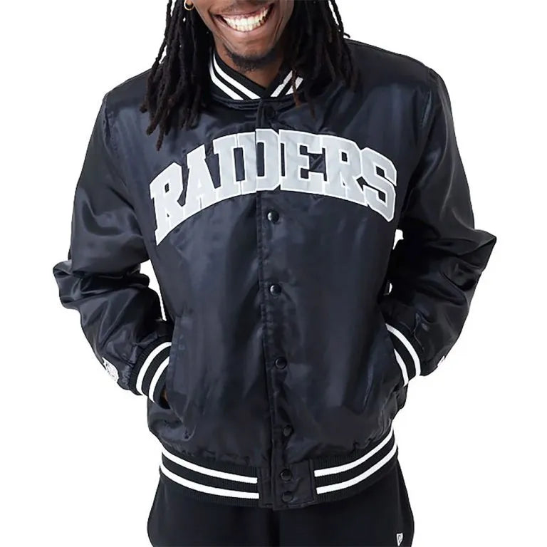 Los Angeles Raiders Full-Snap Varsity Black Satin Men's Bomber Jacket