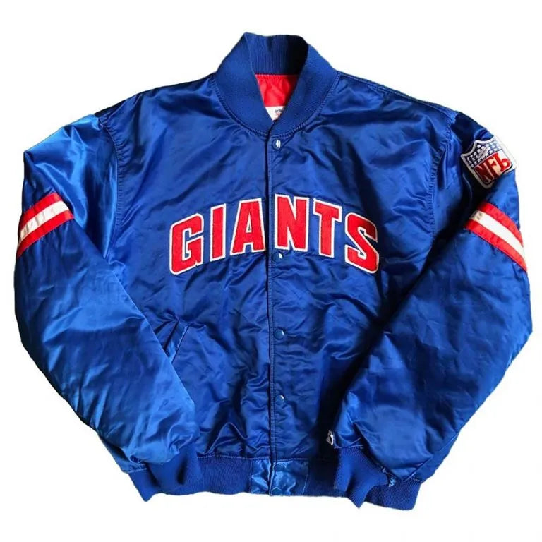 90’s New York Giants Full-Snap Varsity Blue Satin Men's Bomber Jacket