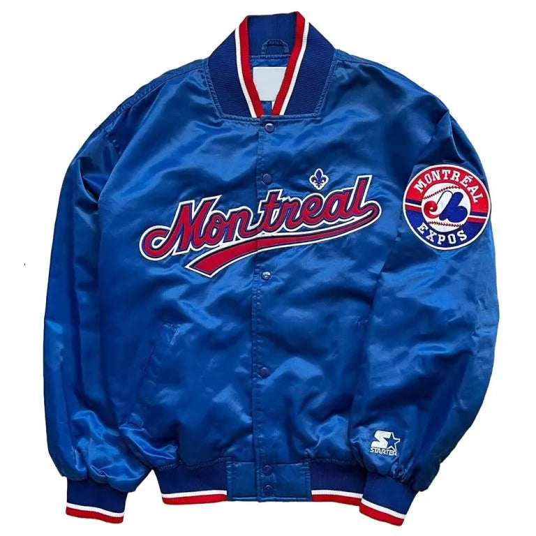 90’s Montreal Expos Full-Snap Blue Satin Bomber Neb's Jacket