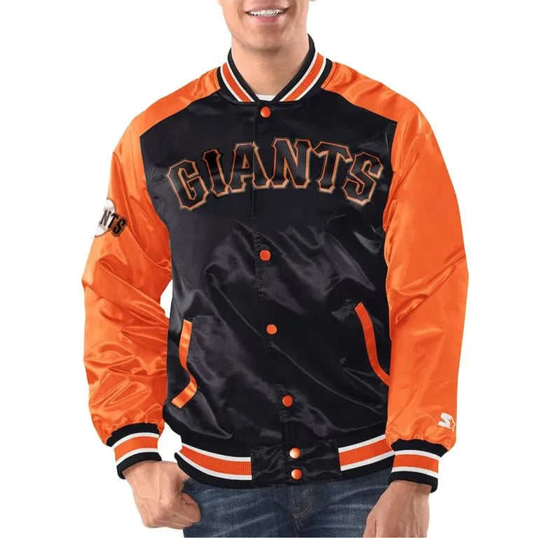 San Francisco Giants Renegade Varsity Full-Snap Black/Orange Satin Men's Jacket