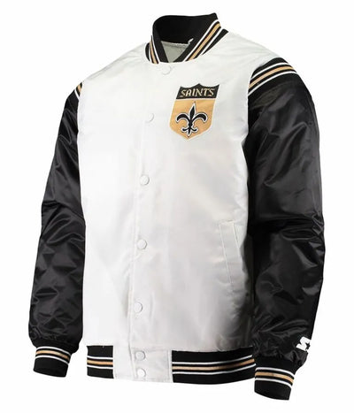 New Orleans Saints Historic Renegade Full-Snap Varsity Black and White Satin Men's Bomber Jacket