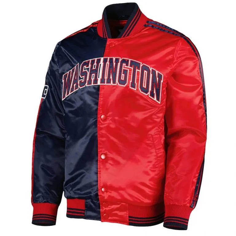 Washington Wizards Fast Break Full-Snap Varsity Red & Navy Blue Satin Men's Bomber Jacket