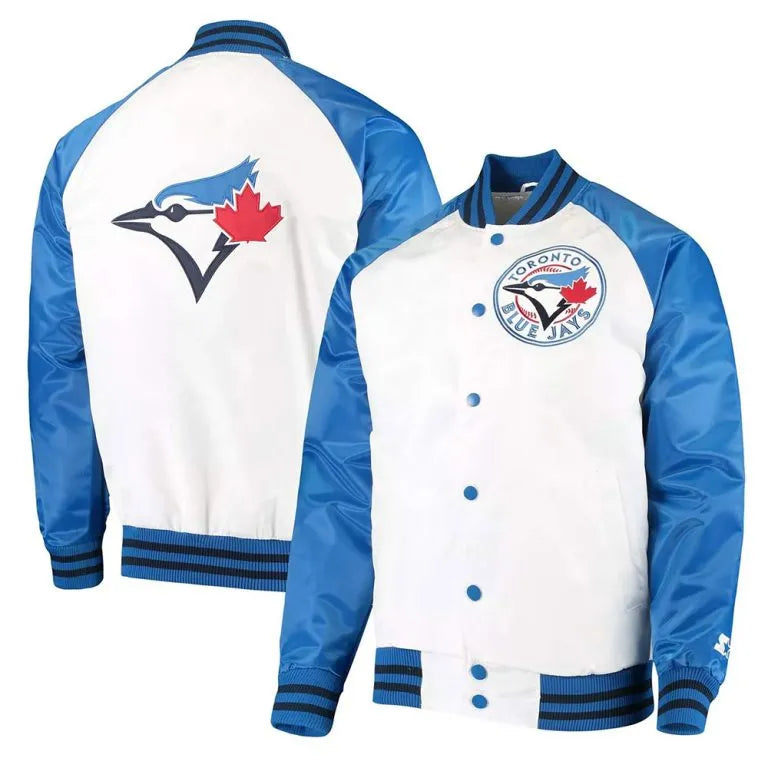 Toronto Blue Jays Clean Up Hitter Full-Snap White/Royal Satin Men's Jacket