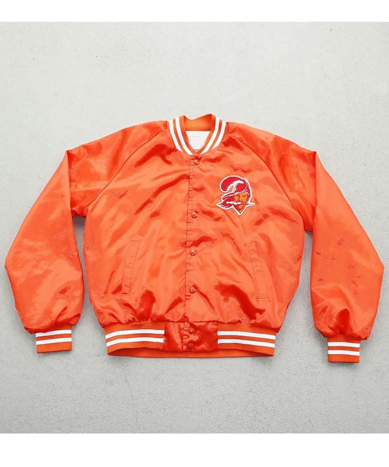 Tampa Bay Buccaneers Full-Snap Varsity Orange Satin Men's Bomber Jacket